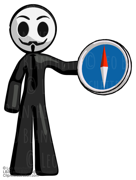 Black Little Anarchist Hacker Man Holding A Large Compass #8325