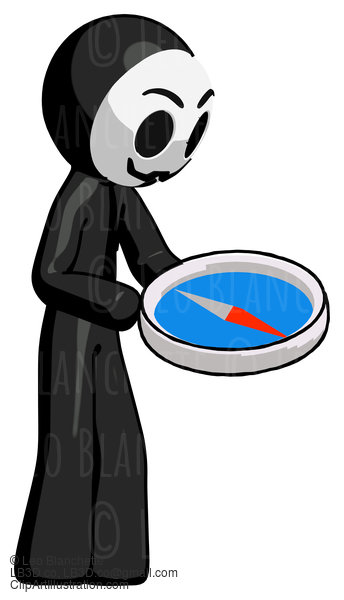 Black Little Anarchist Hacker Man Looking At Large Compass Facing Right #8326