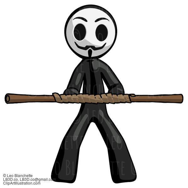 Black Little Anarchist Hacker Man Bo Staff Kung Fu Defense Pose #8329