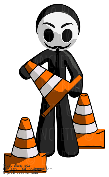 Black Little Anarchist Hacker Man Holding A Traffic Cone #8330