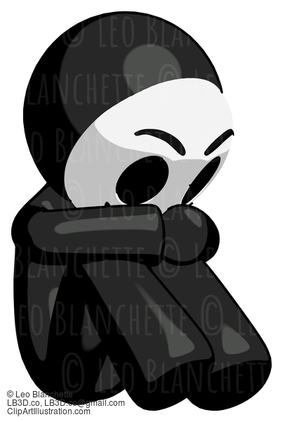 Black Little Anarchist Hacker Man Sitting With Head Down Facing Angle Right #8331