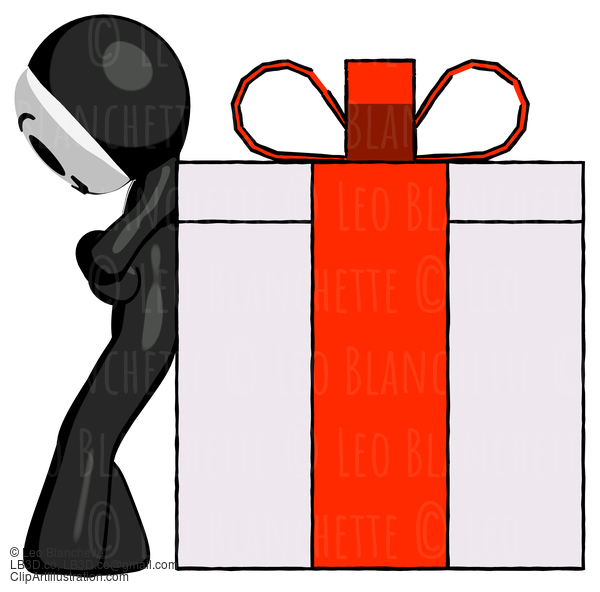 Black Little Anarchist Hacker Man Gift Concept - Leaning Against Large Present #8332