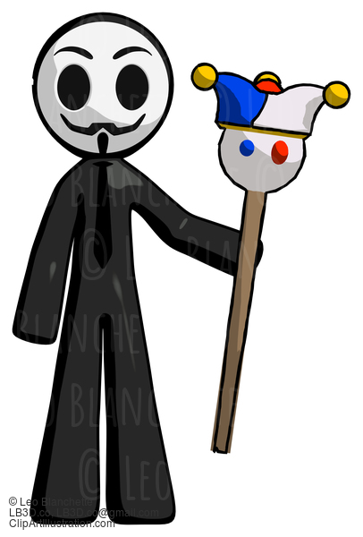 Black Little Anarchist Hacker Man Holding Jester Staff #8333