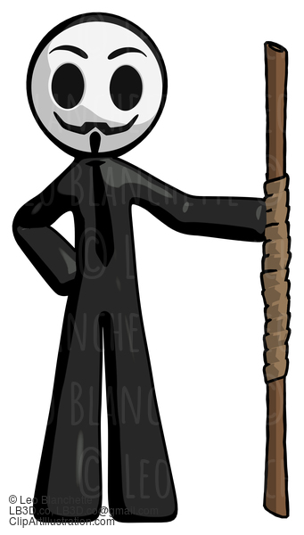 Black Little Anarchist Hacker Man Holding Staff Or Bo Staff #8336