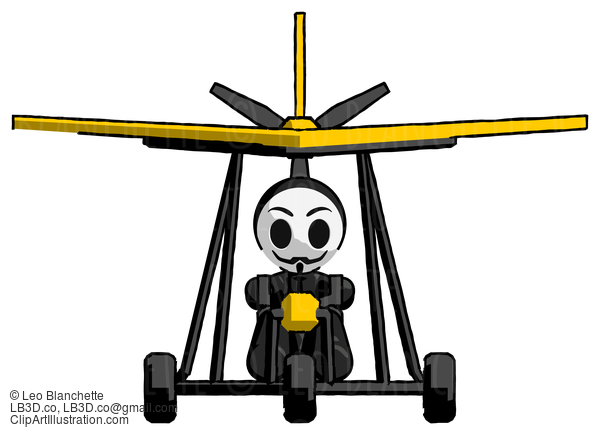 Black Little Anarchist Hacker Man In Ultralight Aircraft Front View #8340