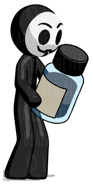 Black Little Anarchist Hacker Man Holding Glass Medicine Bottle #8343