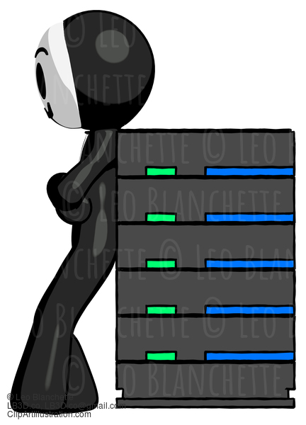 Black Little Anarchist Hacker Man Resting Against Server Rack #8346