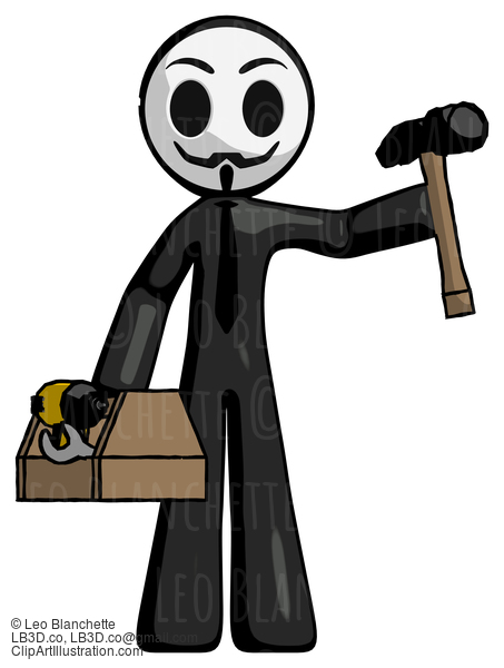 Black Little Anarchist Hacker Man Holding Tools And Toolchest Ready To Work #8347