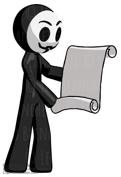 Black Little Anarchist Hacker Man Holding Blueprints Or Scroll #8348