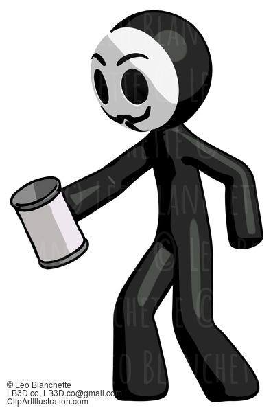 Black Little Anarchist Hacker Man Begger Holding Can Begging Or Asking For Charity Facing Left #8353