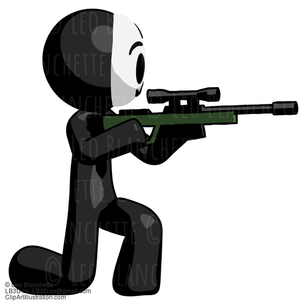 Black Little Anarchist Hacker Man Kneeling Shooting Sniper Rifle #8355