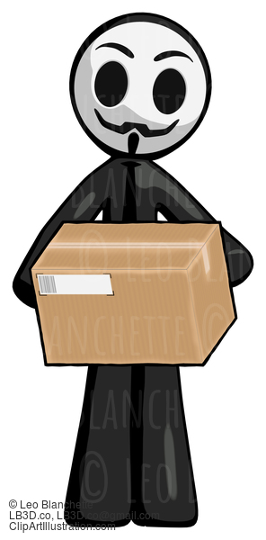 Black Little Anarchist Hacker Man Holding Box Sent Or Arriving In Mail #8356