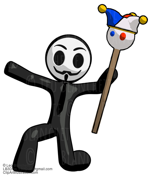 Black Little Anarchist Hacker Man Holding Jester Staff Posing Charismatically #8357