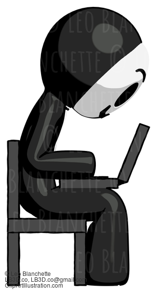 Black Little Anarchist Hacker Man Using Laptop Computer While Sitting In Chair View From Side #8358