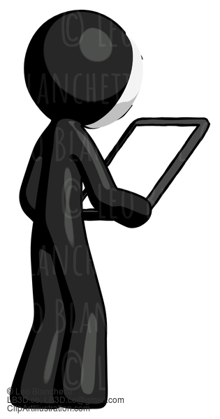 Black Little Anarchist Hacker Man Looking At Tablet Device Computer Facing Away #8361