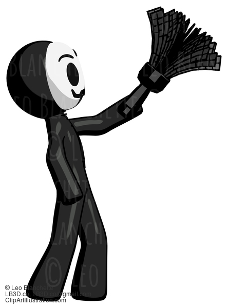 Black Little Anarchist Hacker Man Dusting With Feather Duster Upwards #8363