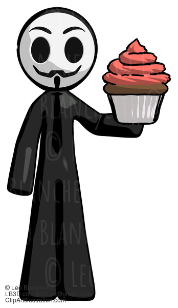 Black Little Anarchist Hacker Man Presenting Pink Cupcake To Viewer #8367