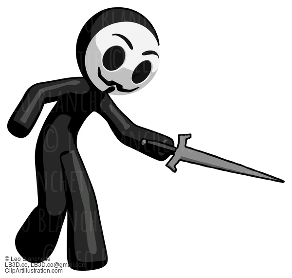 Black Little Anarchist Hacker Man Sword Pose Stabbing Or Jabbing #8372