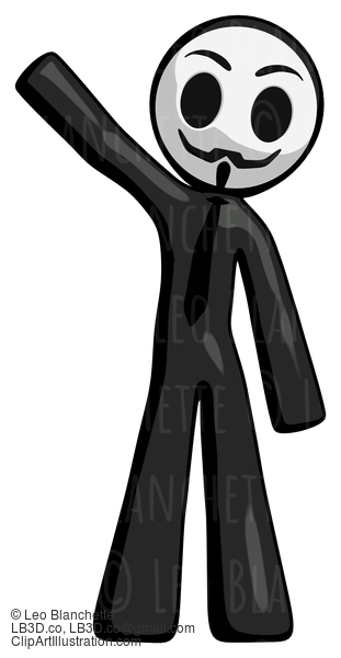 Black Little Anarchist Hacker Man Waving Emphatically With Right Arm #8378