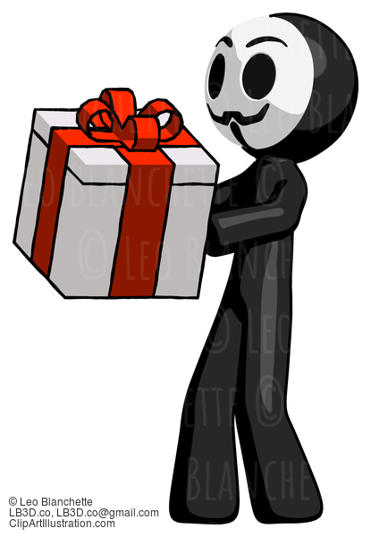 Black Little Anarchist Hacker Man Presenting A Present With Large Bow On It #8384