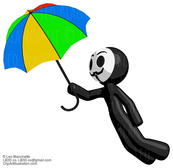 Black Little Anarchist Hacker Man Flying With Umbrella #8385