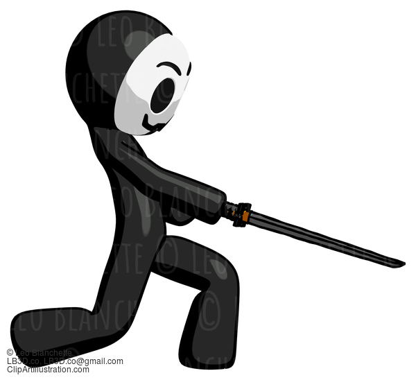 Black Little Anarchist Hacker Man With Ninja Sword Katana Slicing Or Striking Something #8386