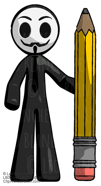 Black Little Anarchist Hacker Man With Large Pencil Standing Ready To Write #8387