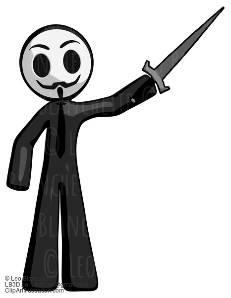 Black Little Anarchist Hacker Man Holding Sword In The Air Victoriously #8388