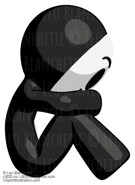 Black Little Anarchist Hacker Man Sitting With Head Down Facing Sideways Right #8393