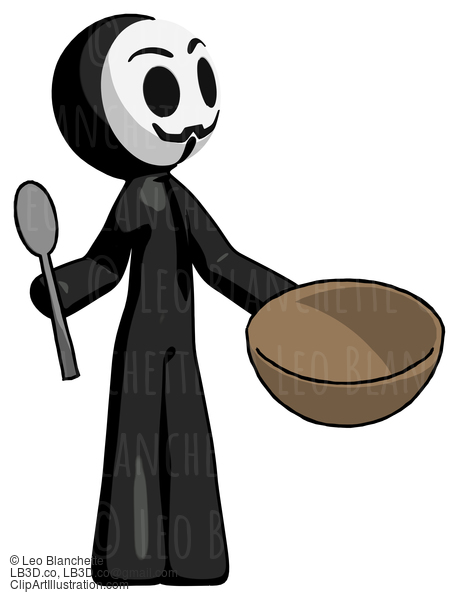 Black Little Anarchist Hacker Man With Empty Bowl And Spoon Ready To Make Something #8394