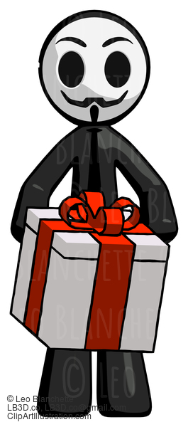 Black Little Anarchist Hacker Man Gifting Present With Large Bow Front View #8397