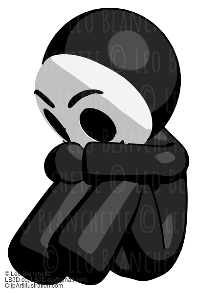 Black Little Anarchist Hacker Man Sitting With Head Down Facing Angle Left #8399