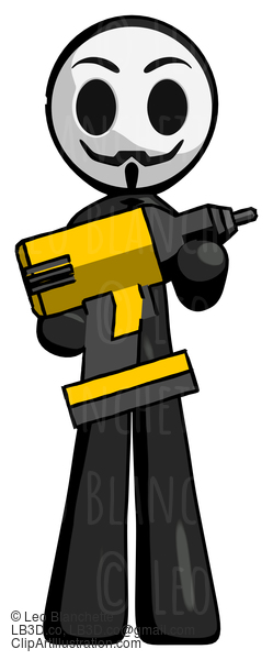 Black Little Anarchist Hacker Man Holding Large Drill #8407