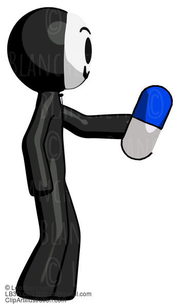 Black Little Anarchist Hacker Man Holding Pill Walking To Right #8409