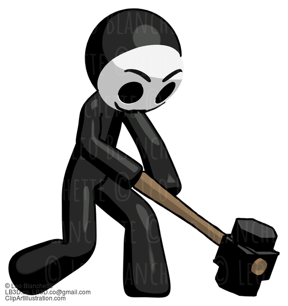 Black Little Anarchist Hacker Man Hitting With Sledgehammer, Or Smashing Something At Angle #8415