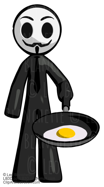 Black Little Anarchist Hacker Man Frying Egg In Pan Or Wok #8421