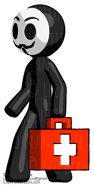 Black Little Anarchist Hacker Man Walking With Medical Aid Briefcase To Left #8423