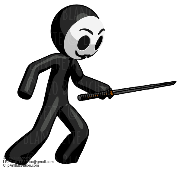 Black Little Anarchist Hacker Man Stabbing With Ninja Sword Katana #8429