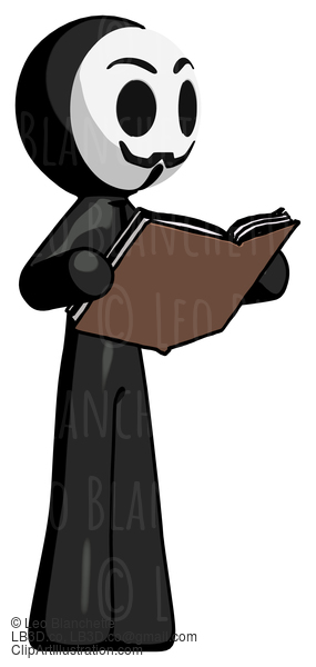 Black Little Anarchist Hacker Man Reading Book While Standing Up Facing Away #8440