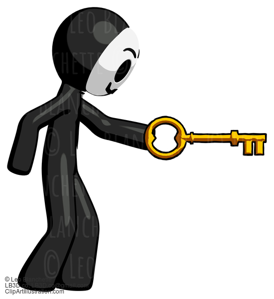 Black Little Anarchist Hacker Man With Big Key Of Gold Opening Something #8441