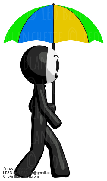 Black Little Anarchist Hacker Man Woman Walking With Umbrella #8443