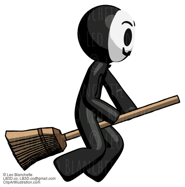 Black Little Anarchist Hacker Man Flying On Broom #8445