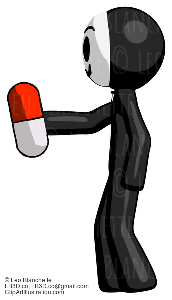 Black Little Anarchist Hacker Man Holding Pill Walking To Left #8447