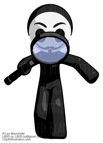 Black Little Anarchist Hacker Man Looking Down Through Magnifying Glass #8448