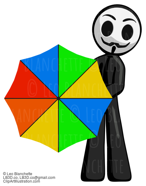 Black Little Anarchist Hacker Man Holding Rainbow Umbrella Out To Viewer #8449