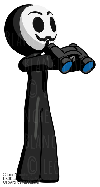 Black Little Anarchist Hacker Man Holding Binoculars Ready To Look Right #8457