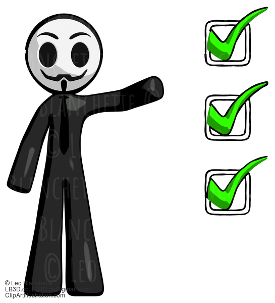 Black Little Anarchist Hacker Man Standing By List Of Checkmarks #8463