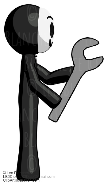 Black Little Anarchist Hacker Man Using Wrench Adjusting Something To Right #8464