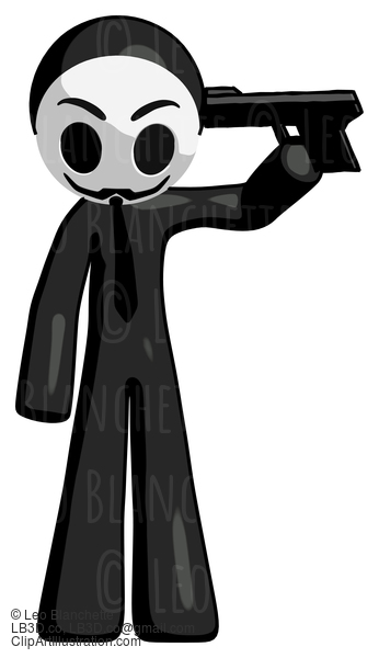 Black Little Anarchist Hacker Man Suicide Gun Pose #8465