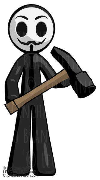 Black Little Anarchist Hacker Man Holding Hammer Ready To Work #8466